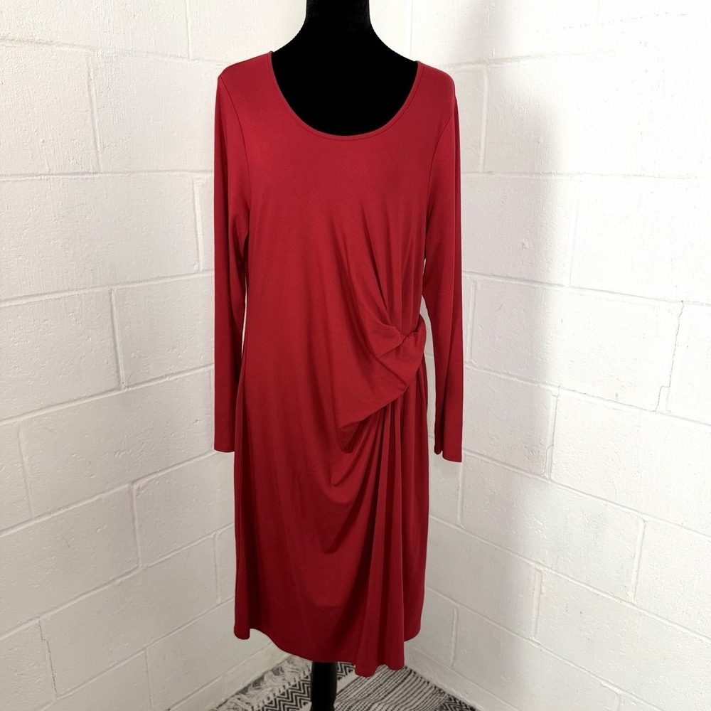 J Jill Wearever Collection Midi Dress SZ‎ LP Red Faux Wrap Office Capsule Travel